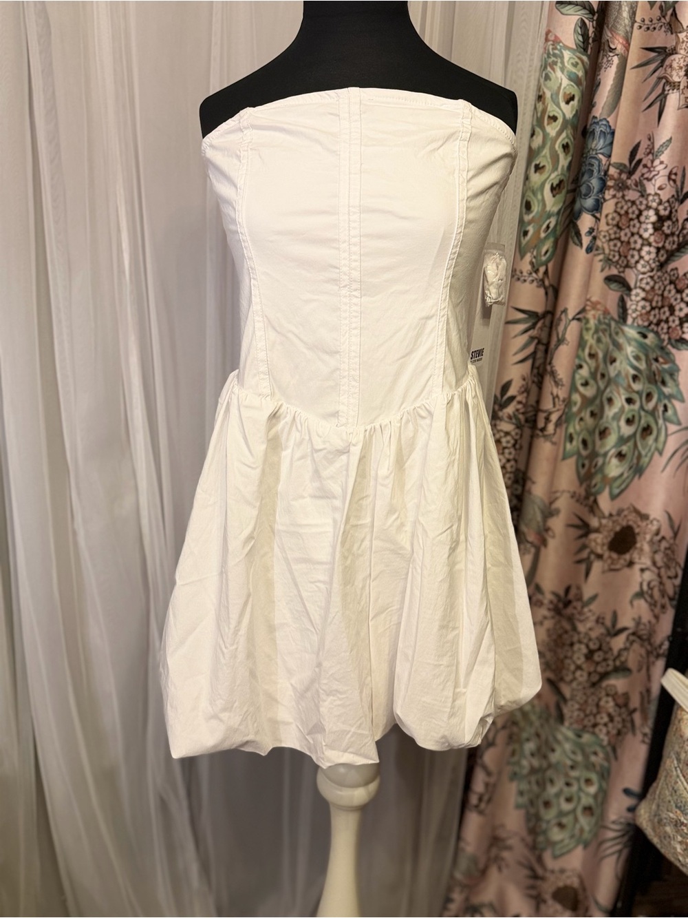 🤍 Stevie by Steve Madden White Strapless Bubble Mini Dress NWT